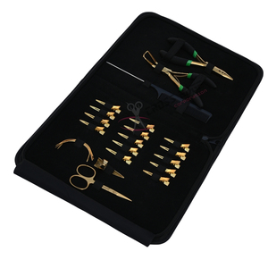 Kit d'outils pour extensions capillaires dorées avec pinces à micro-anneaux pour sertissage et retrait, mini-ciseaux coupe-fil, pinces de sectionnement, étui en Rexine - Product Image 1
