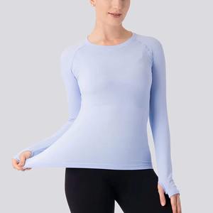 T-shirt de compression pour femme, tricoté, imprimé, en poly-spandex, doublé, coupe ajustée, anti-humidité, pour l'entraînement, la course et le hip-hop, vente en gros - Product Image 5
