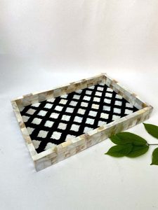 American Style <b>Large</b> Sustainable Natural Bone Inlay Serving <b>Tray</b> Eco-Friendly Dishwasher Safe Multi-Function Table Dinner <b>Tray</b> - Product Image 2