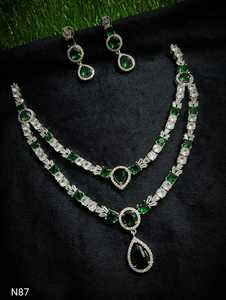 Classic American Zircon Copper Bridal Jewelry <b>Set</b> Two-Piece <b>Necklace</b> Earrings for Wedding Engagement Party Punk Style <b>Silver</b> - Product Image 5