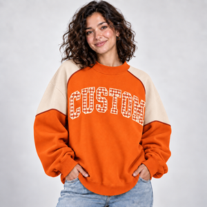 Women Custom <b>Orange</b> Patchwork Sweatshirt Oversized Color Block Mock Neck Pullover Autumn Streetwear Raglan Sleeve Fleece <b>Hoodies</b> - Product Image 1