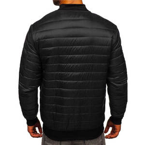 Chaqueta Bomber Acolchada Negra para Hombre, Cortavientos, Informal, para Otoño, Relleno de Poliéster, Corte Regular, Cuello Camisero, Cierre de Cremallera - Product Image 2