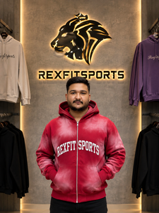REXFITSPORTS 2026 Custom Red Graphic Zip Up Hoodie Unisex Cotton Polyester <b>Fleece</b> Streetwear Full Zip <b>Sweatshirt</b> with Sleeve - Product Image 2