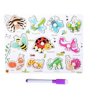 Wudly <b>Wooden</b> <b>Pegged</b> Puzzles Learning Knob Puzzle with White Board - Product Image 1