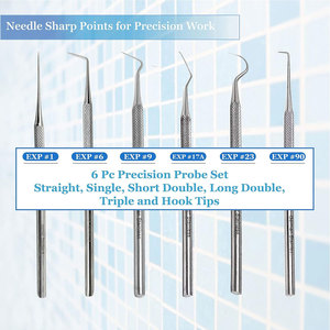 Ensemble de sondes de précision en acier inoxydable avec pointes droites, simples, courtes, doubles, longues, doubles triples et en forme de crochet, 5,5 pouces (14 cm), durables - Product Image 3
