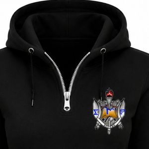 Sudadera con capucha negra personalizada para mujer, estilo griego, con media cremallera, manga larga, bordado de escudo, tipo jersey, informal, de forro polar para hermandades - Product Image 6
