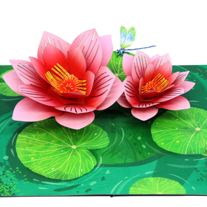 Vente en gros de cartes 3D pop-up avec motif de lys et libellule, avec enveloppe, cartes de vœux florales 3D élégantes faites à la main pour toutes les occasions - Product Image 3
