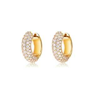 Diamond Pave <b>Huggie</b> Hoops Lab Grown 14K 18K <b>Solid</b> <b>Gold</b> 5 Row Dome Bubble IGI Certified Bridesmaid Earrings Women Everyday Wear - Product Image 1