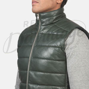Gilet matelassé en cuir noir de qualité supérieure pour homme, véritable peau de mouton, sans manches, veste d'hiver rembourrée, gilet pour homme - Product Image 6