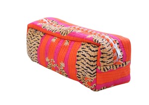 Quilted Cotton Cosmetic Bag Set Tiger Print <b>Makeup</b> Pouch Zipper Toiletry Organizer Travel <b>Case</b> - Product Image 2