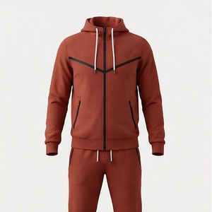Survêtement à capuche pour homme, couleur unie, fermeture éclair intégrale, vêtements de sport décontractés avec poches latérales, vêtements d'automne, mélange de polyester et de coton - Product Image 1