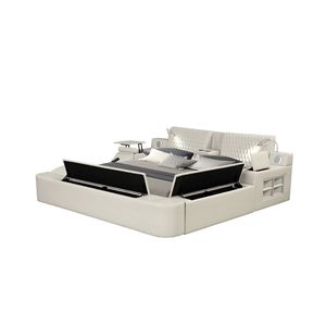 Letto Matrimoniale Smart Multifunzionale in Legno, Imbottito in Beige - Product Image 5