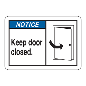 Señal de Seguridad de PVC Brady: Mantenga la Puerta Cerrada para Puertas de Laboratorios e Instalaciones - Product Image 1
