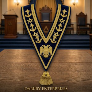 Custom Bullion Wire Embroidery Masonic V Neck <b>Collar</b> Blue Velvet Gold Gilt Thread Regalia Handmade Fringe Tassel Custom Order - Product Image 1