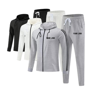 Ensemble de survêtement personnalisé avec logo, sweat à capuche zippé et pantalon de jogging, respirant et à séchage rapide, pour hommes et femmes - Product Image 1