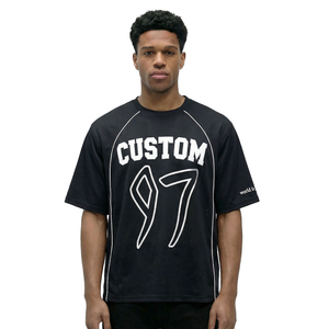 Custom Printed Mesh T-<b>Shirt</b> Men Oversized Short Sleeve Sporty O-Neck Black Breathable Letter Pattern - Product Image 3