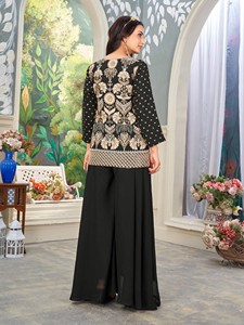 Traje Plazzo Negro con Bordado Intenso en Faux Georgette para Bodas Modernas, Diwali y Otras Ocasiones - Product Image 2