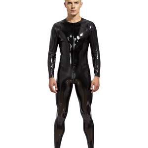 Combinaison intégrale en latex noir pour homme, manches longues, ajustée, costume pour adulte - Product Image 1
