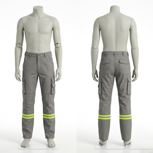 Men Womens Safety <b>Work</b> <b>Pant</b> Corduroy Acid 240 GSM Premium Polyester Neon Yellow Reflective Leg Panels Custom Logo Print - Product Image 4