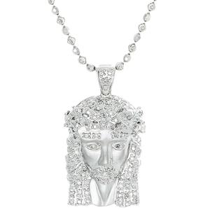 Pendentif breloque en or blanc, Mini pierre naturelle 0.24 Ct, 10K, pendentif rond pour visage de jésus, diamant véritable - Product Image 1