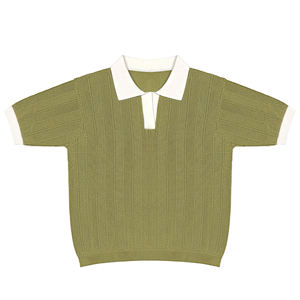 Polo de Punto de Manga Corta para Hombre, Color Sólido, Corte Regular Informal, Cuello Blanco, Textura Acanalada - Product Image 2