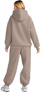 Conjunto Deportivo con Capucha para Mujer, Color Sólido, Corte Holgado, Sudadera y Pantalones Largos con Bolsillos Laterales, 100% Algodón, Otoño - Product Image 5
