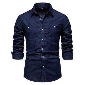 Chemises pour hommes en gros – Chemise en jean décontractée de luxe en pur coton, coupe ajustée, grandes tailles, vêtements pour hommes - Product Image 4