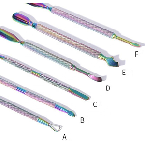 Luxury Double End Stainless Steel Cuticle Pusher Rainbow Nail Dead Skin Remover Manicure <b>Pedicure</b> <b>Tool</b> OEM - Product Image 1
