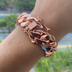 Mens 925 <b>Silver</b> 24MM Rose Gold Cuban Link <b>Chain</b> Polished Statement Necklace Luxury Miami Curb <b>Chain</b> Secure <b>Box</b> Clasp - Product Image 5
