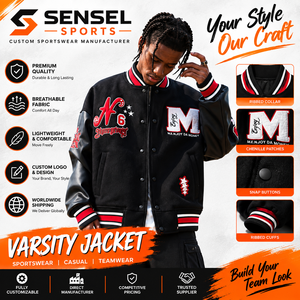 Veste de baseball personnalisée LAYENNE, style varsity, haute qualité, taille XL, manches en cuir pour hommes et femmes, avec broderie en chenille - Product Image 1