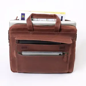 Vintage Brown Leather Laptop <b>Briefcase</b> Premium Business Office Bag with Multi Pocket Organizer & Large Capacity Design - Product Image 1