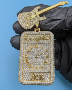 Custom Iced Out Guitar <b>Clock</b> Pendant Rapper Bling Two Tone Pendant Hip Hop Moissanite Custom Name Latter 925 <b>Silver</b> Pendant - Product Image 1
