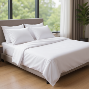 American Style Solid <b>White</b> 210 TC Bed <b>Sheet</b> Set Includes Fitted and <b>Flat</b> <b>Sheets</b> 4pcs Cotton Filled for Home or Hotel Use - Product Image 3