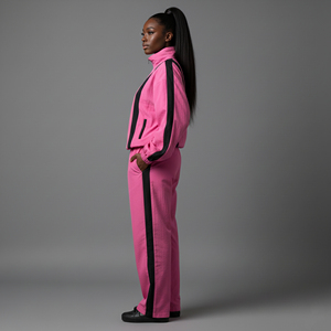 Women's <b>Pink</b> <b>Tracksuit</b> Set Full Length Loose Fit Half-Zip Hoodie Sweatpants Streetwear Breathable Polyester Acid Wash Winter - Product Image 6