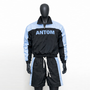 Ensemble de veste courte coupe-vent respirante pour homme en deux pièces, polyester, streetwear d'été, broderie, couleur contrastée unie - Product Image 1