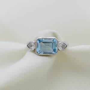 Anillo de compromiso de aguamarina con corte esmeralda, forma de pera, gema azul, anillo de plata de ley 925, anillo de promesa de boda para mujer - Product Image 1