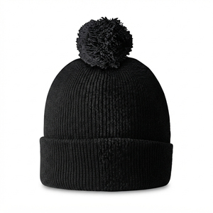 Gorro de Invierno Unisex con Pompón, Color Sólido, Tejido, Cálido, para Uso en Exteriores, Rojo y Negro, 56-58cm, Estilo Casual para Adultos - Product Image 2