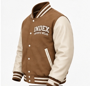 Chaqueta Varsity Marrón para Hombre, Marca Index, con Mangas Blancas, Logotipo Bordado, Cuello Camisero, Cierre de Botones, para Otoño - Product Image 5
