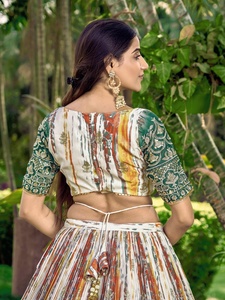 Awesome White <b>Green</b> Sequins Chinnon <b>Silk</b> Party Wear Traditional Lehenga Choli with Zari Embroidery and Sequin Detailing - Product Image 2