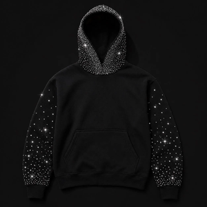 Sweat à capuche personnalisé 100% coton avec strass, sweat à capuche personnalisé avec strass diamant pour un look décontracté ou streetwear, unisexe, pour les saisons d'hiver - Product Image 1