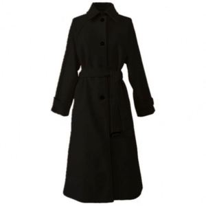 Manteau long d'hiver beige uni en polyester pour femme, à col mandarin, ceinturé, anti-plis, à simple boutonnage - Product Image 2