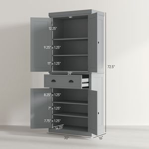 Armadio Dispensa Indipendente Grigio da 184 cm con Ante e Ripiani, Mobile da Cucina per Conservazione Alimenti - Product Image 3