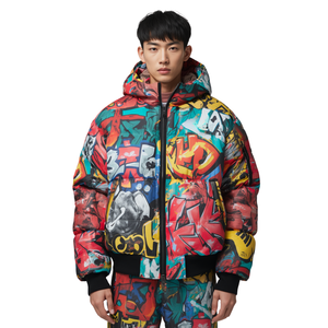 Veste matelassée à imprimé graffiti pour homme - Manteau à capuche entièrement zippé - Product Image 3