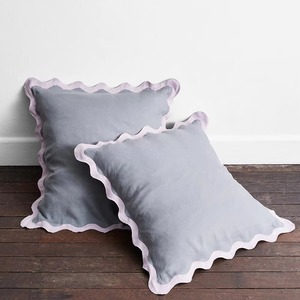 Housse de coussin carrée jaune avec bordure à volants, couleur unie, en lin et coton, décoration d'intérieur, style uni - Product Image 5