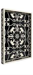 Plateau de service rectangulaire arabe noir et blanc à motif géométrique – Décoration moderne durable pour la maison et le bureau – Artisanat - Product Image 5