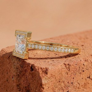 Bague de promesse en diamant taille princesse 3,00 carats de haute qualité, cultivé en laboratoire, or massif 14 carats, cadeau surprise pour fête, mariage, unisexe - Product Image 4