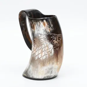 Jarra Vikinga de Cuerno de Búfalo Natural Grabada, Hecha a Mano, Jarra Medieval para Cerveza, Copa Nórdica de Cuerno para Cerveza, Sidra, Cerveza Alemana, Vino - Product Image 1