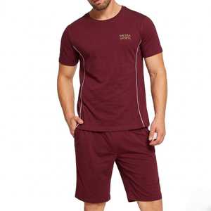 <b>Mens</b> Burgundy T-Shirt <b>Shorts</b> Set Premium Athletic Casual Summer Outfit Soft Stretch Matching Sportswear Streetwear Breathable - Product Image 4