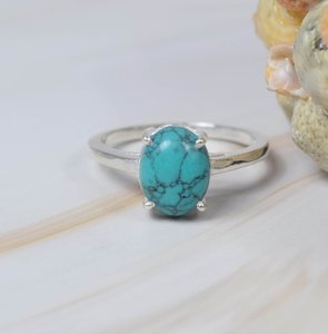 Blue <b>Turquoise</b> Smooth Oval Carved Gemstone <b>Ring</b> In 925 Sterling Silver Party Wear Fashion Jewelry <b>Ring</b> For Women Wholesale Gift - Product Image 2
