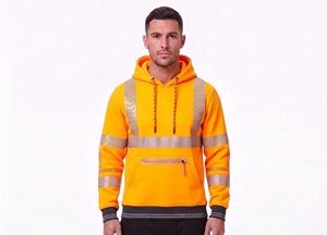 men <b>hi</b> <b>vis</b> reflective safety hoodie neon <b>orange</b> charcoal grey color block fleece pullover zippered pocket hooded sweatshirt top - Product Image 3